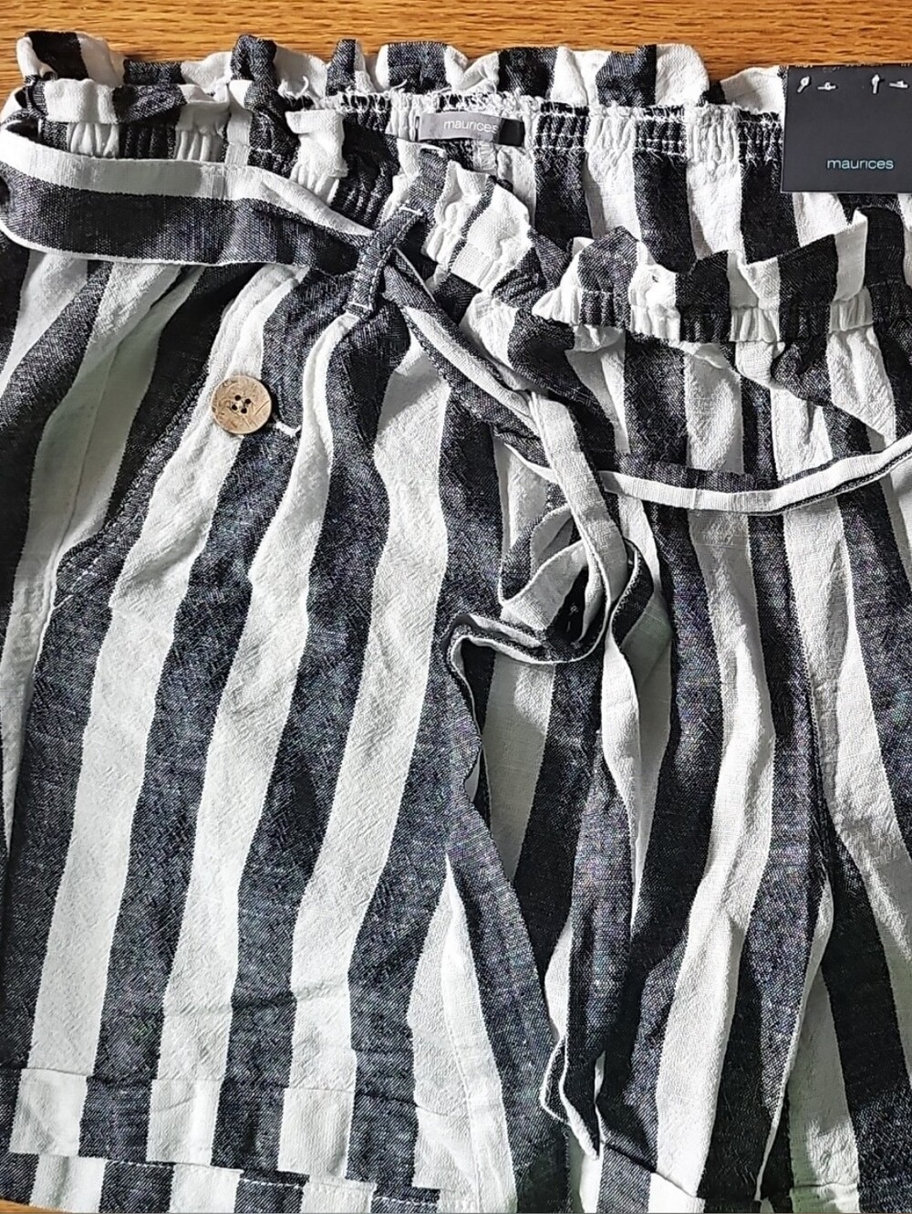 Maurices Black & White Vertical Stripe Paperbag Shorts Size 16W
